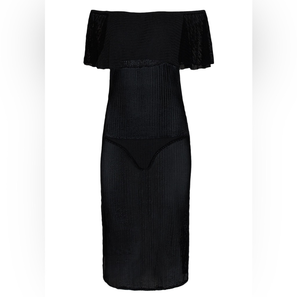 ELLEJAY Cori Dress | Black Off-Shoulder Swim Coverup